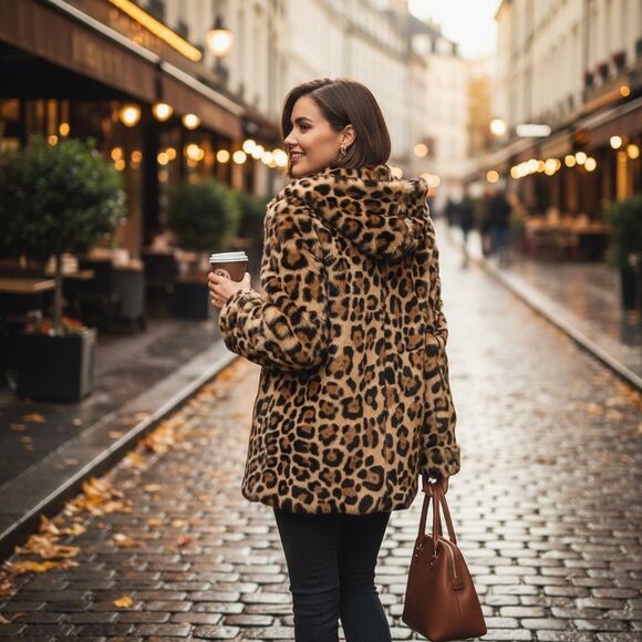 DESIGNER RTA ANIMAL PRINT RABBIT FUR HOODED LONG SLEEVE MIDI LENGTH SIZE XSMALL - Picture 9 of 16